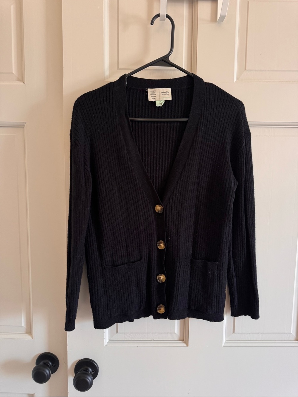 Saturday Sunday Black Ribbed Button-Up Cardigan S